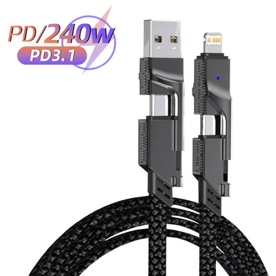 4-in-1 Fast Charging Cable — USB-C, Lightning, Micro-USB