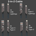 Four charging combinations of the 4-in-1 cable: USB-A or Type-C to Type-C or Lightning