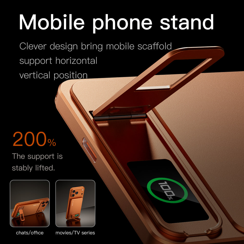Magnetic power bank with built-in fold-out phone stand